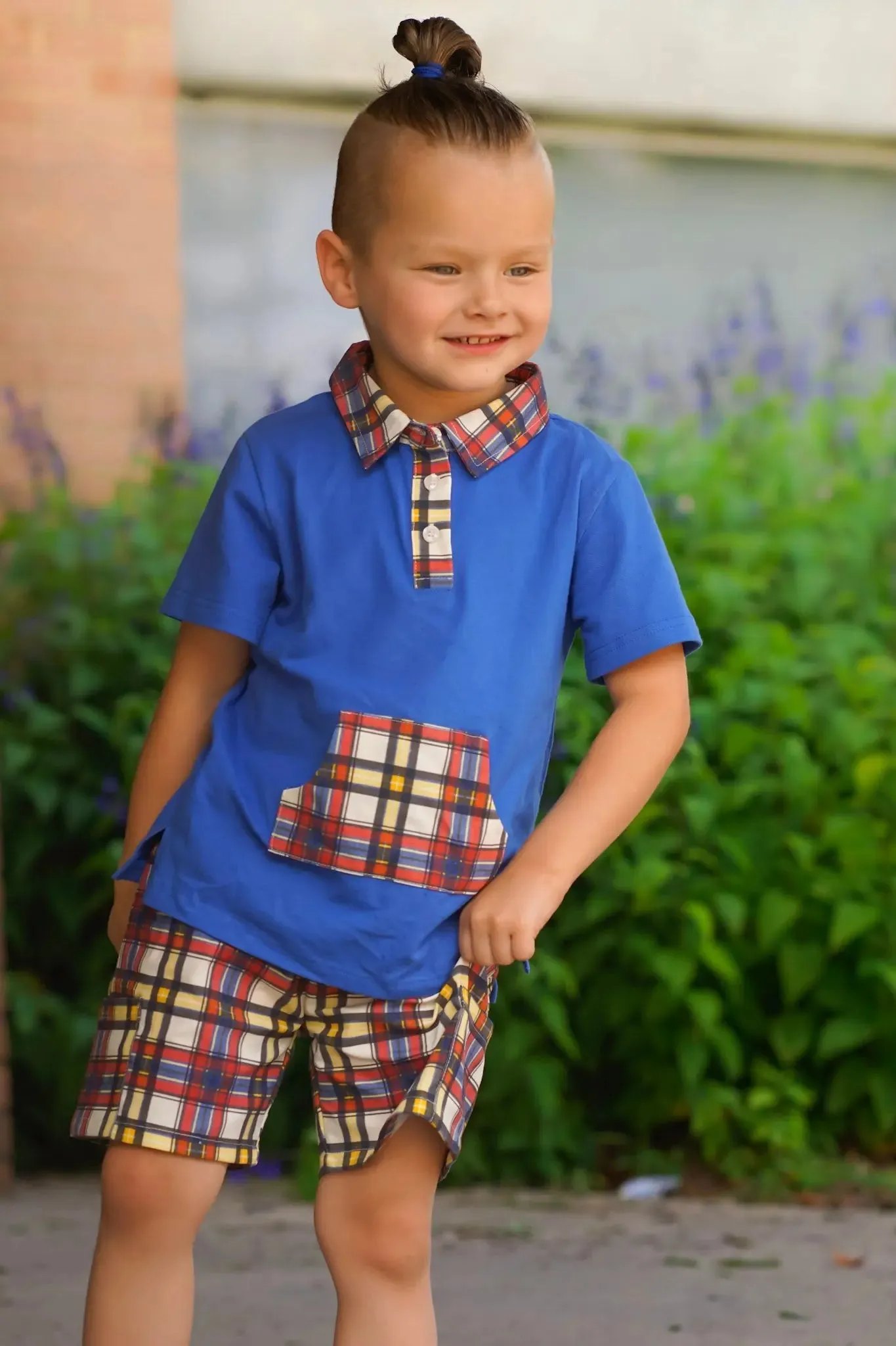 Apple Plaid Boys Polo and Short Set