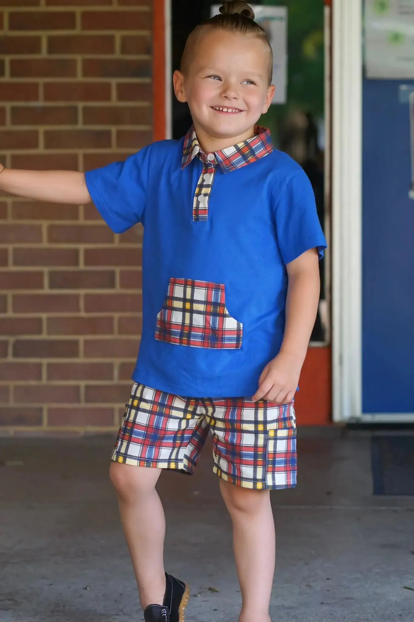 Apple Plaid Boys Polo and Short Set