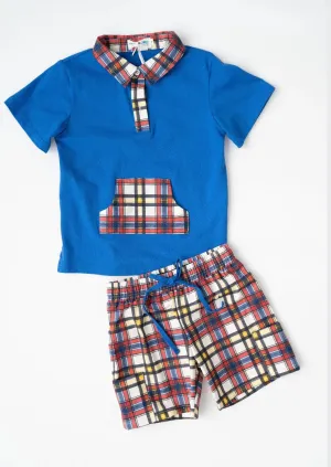 Apple Plaid Boys Polo and Short Set