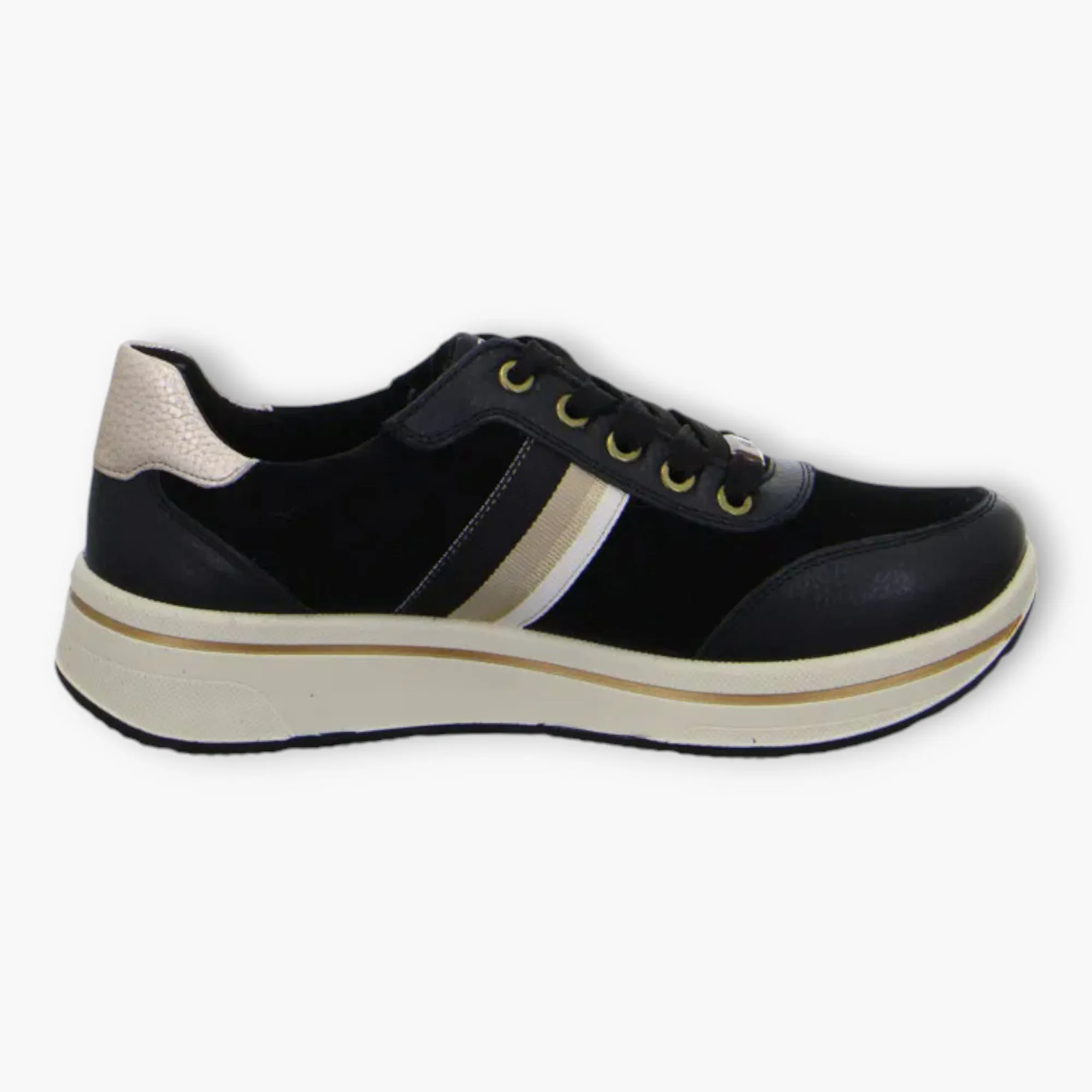Ara Black Trainers with Beige Details & Wedge Sole - Wide Fit & Comfortable