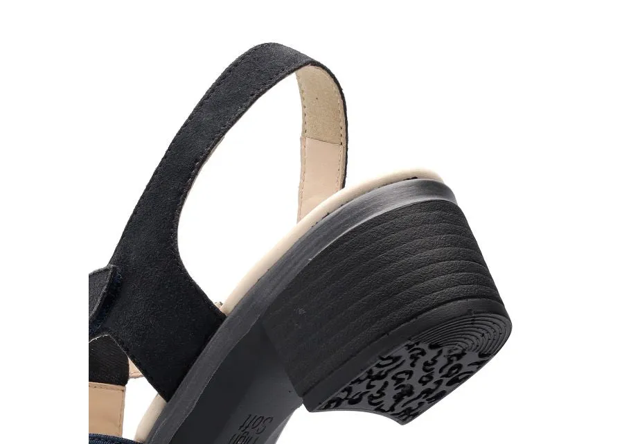 Ara Navy Sandals with Block Heel and Silver Detail