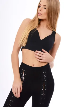 Black Plunge Sleeveless Crop Top - Tilla