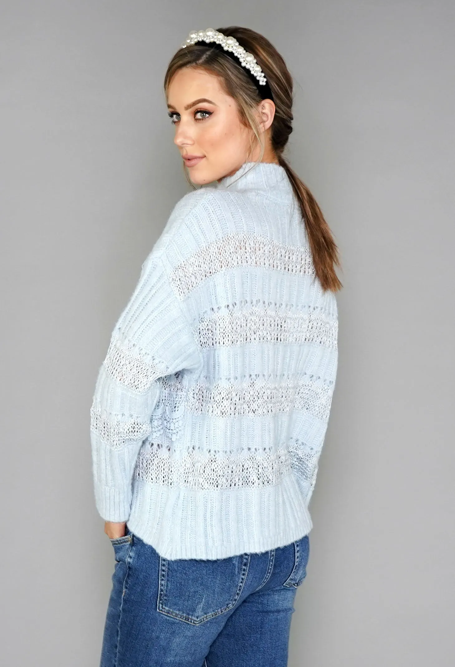 Blue Embroidery Pattern Knit