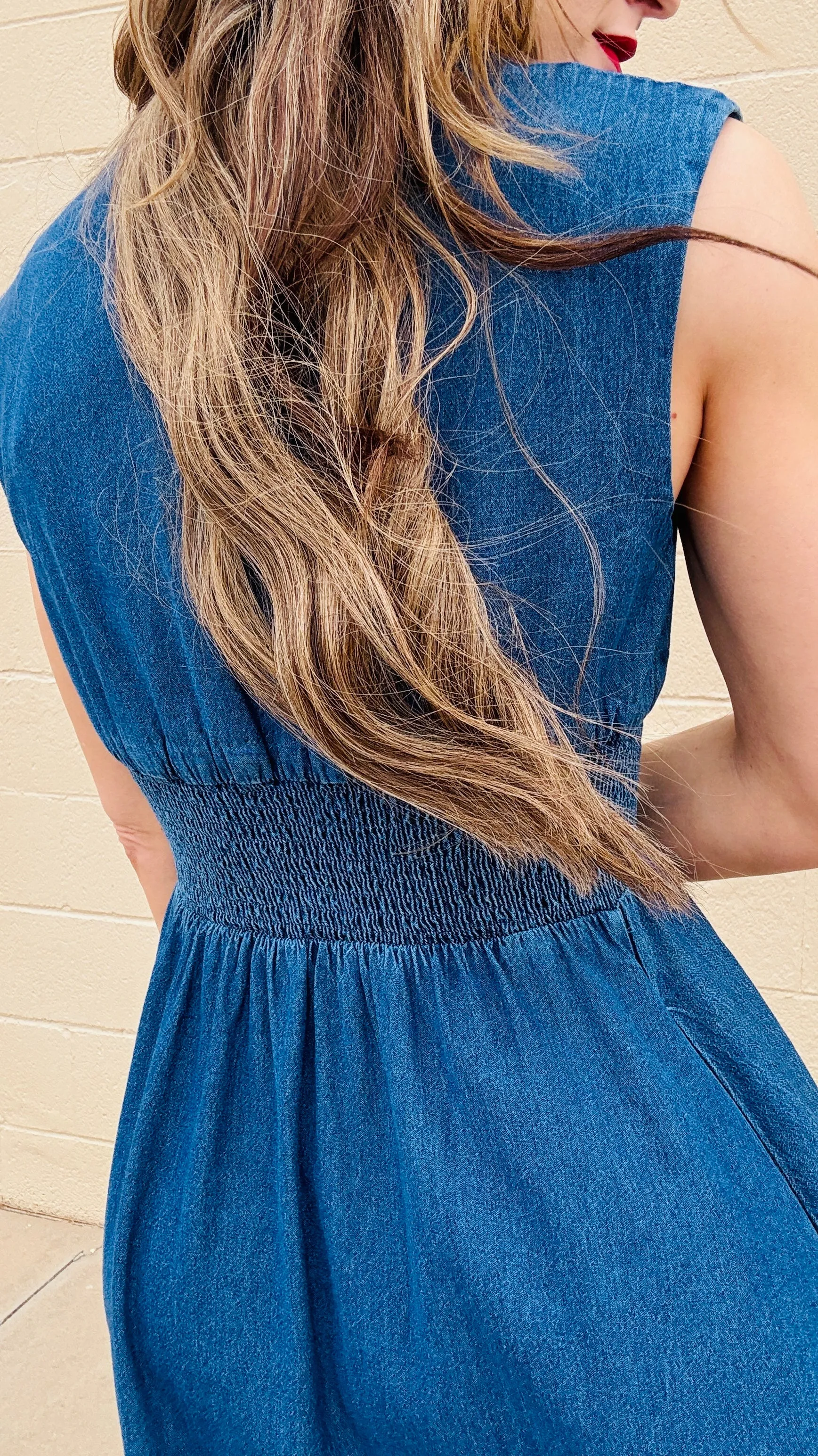Blue Skies Zip-Up Denim Midi Dress