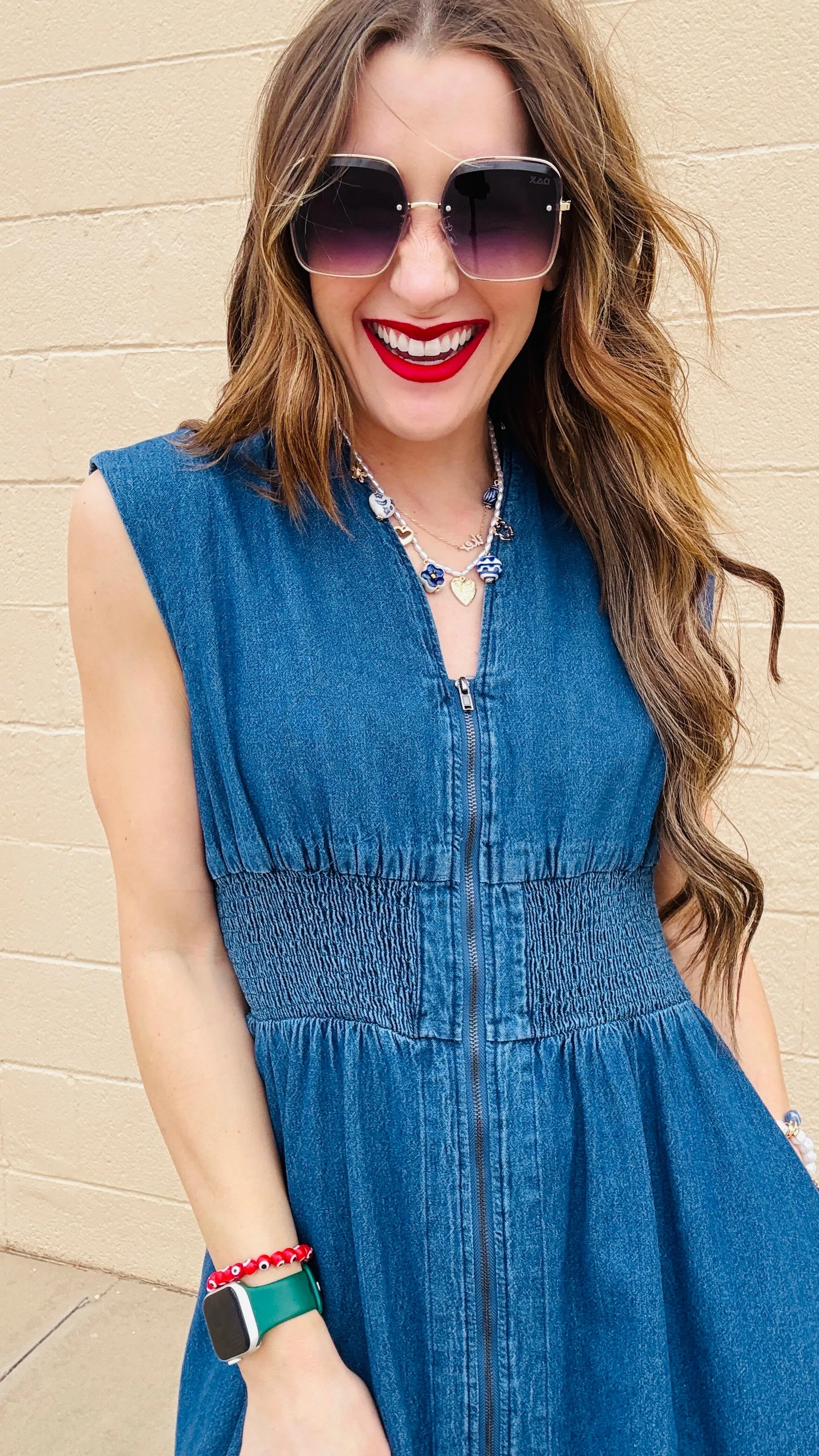 Blue Skies Zip-Up Denim Midi Dress
