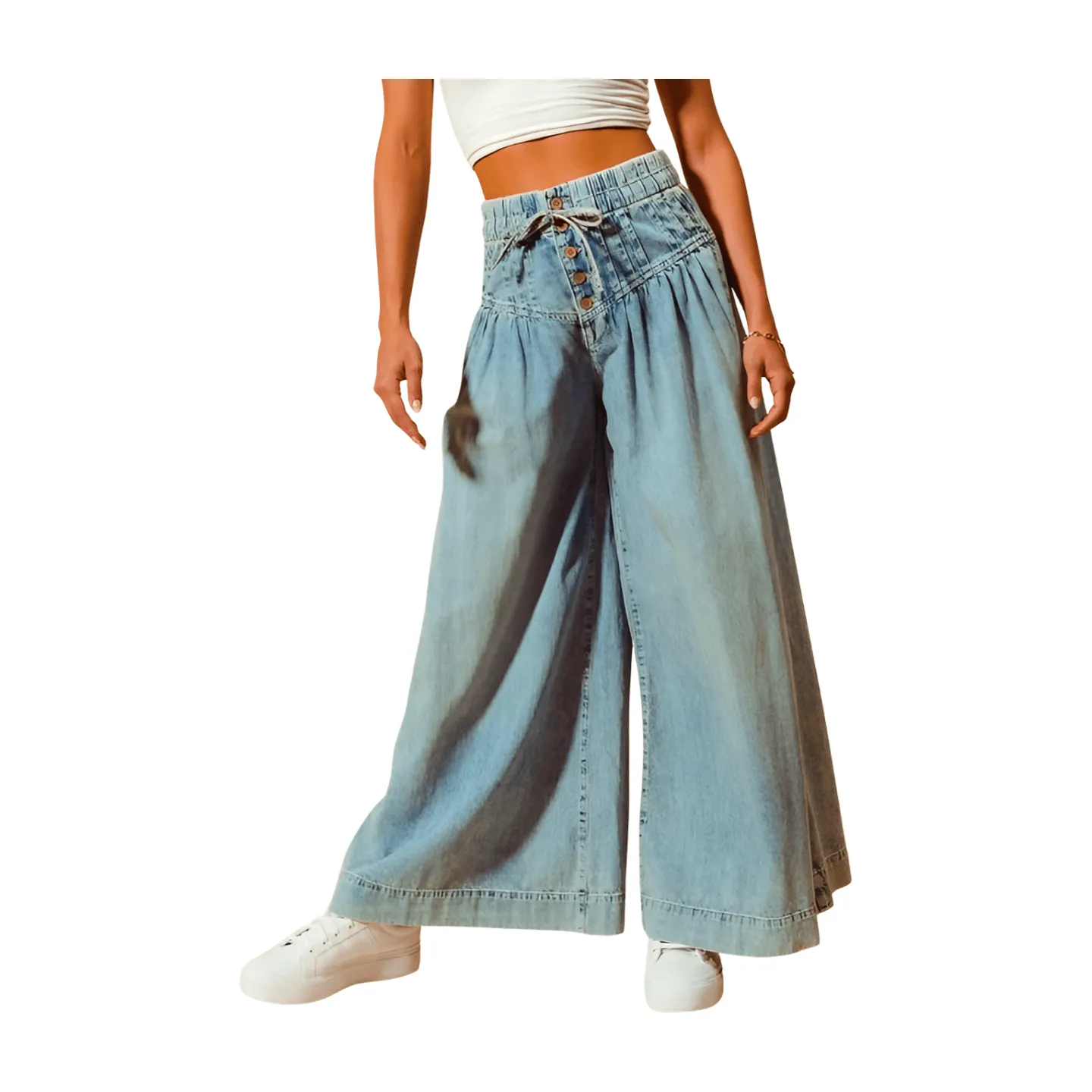 Boho Wide-Leg Denim Pants