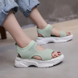 Chicvane Cut Out Mesh Slip-on Wedge Sandals Spanish Sandals