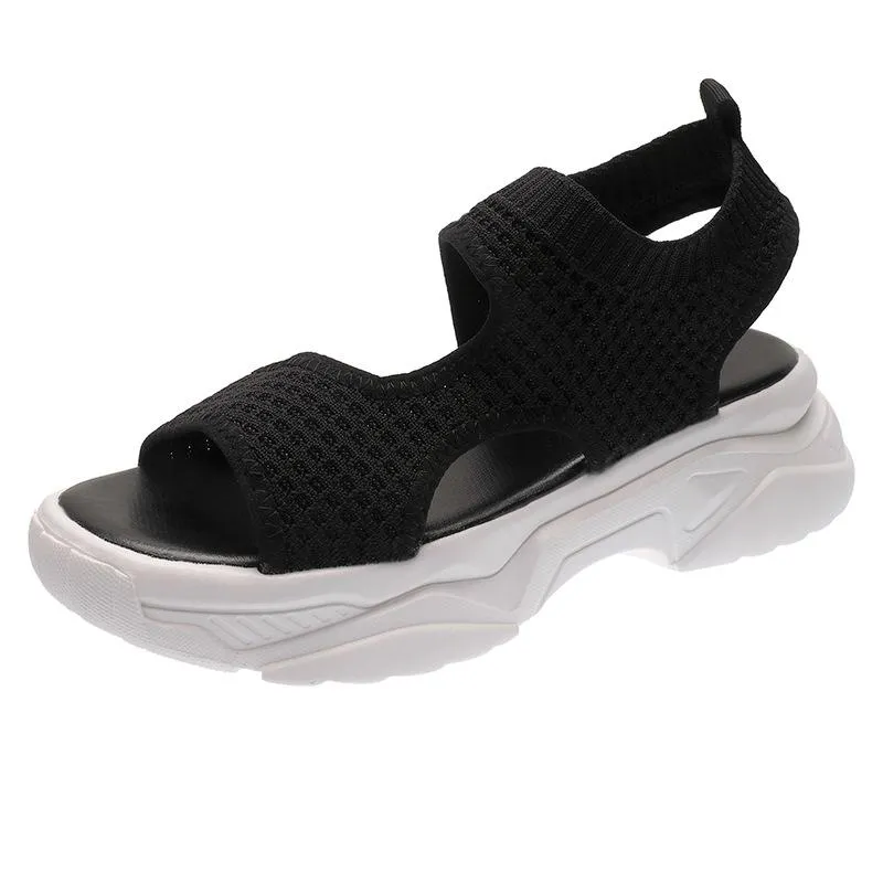 Chicvane Cut Out Mesh Slip-on Wedge Sandals Spanish Sandals