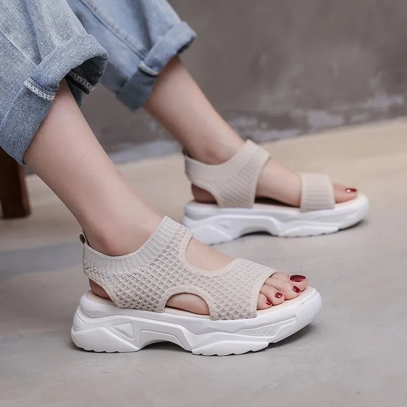 Chicvane Cut Out Mesh Slip-on Wedge Sandals Spanish Sandals