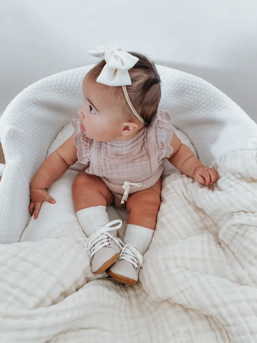 Consciously Baby Leather Woven Sneaker | Color 'Dusty Pink' | Soft Sole