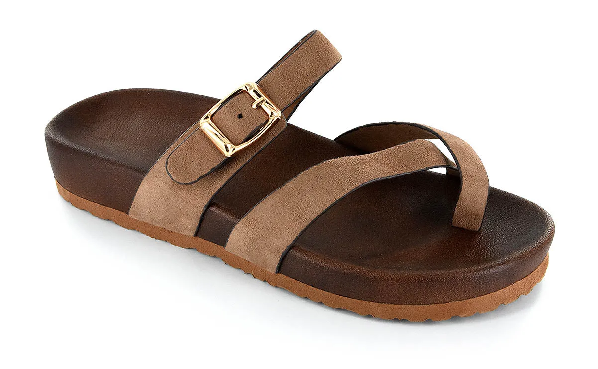 Corkys Womens Heavenly Faux Suede Buckle Sandal