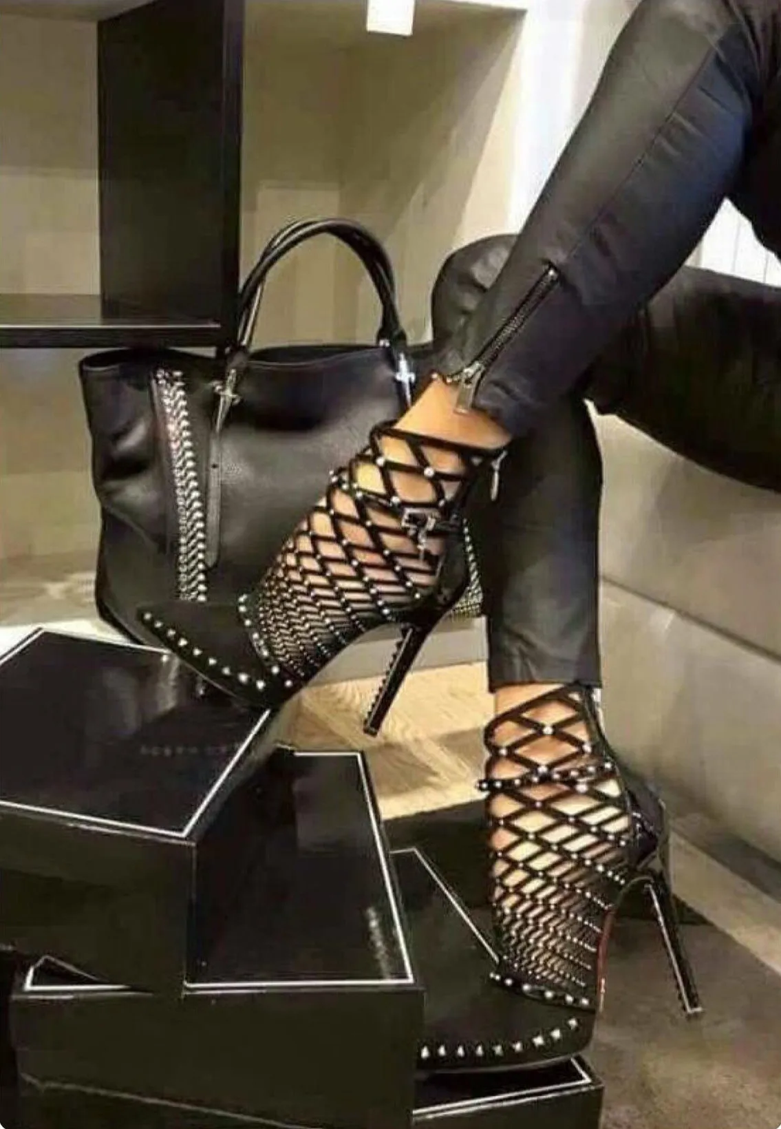 Cut Out Stiletto Heel Pointed Toe Zipper Sandals