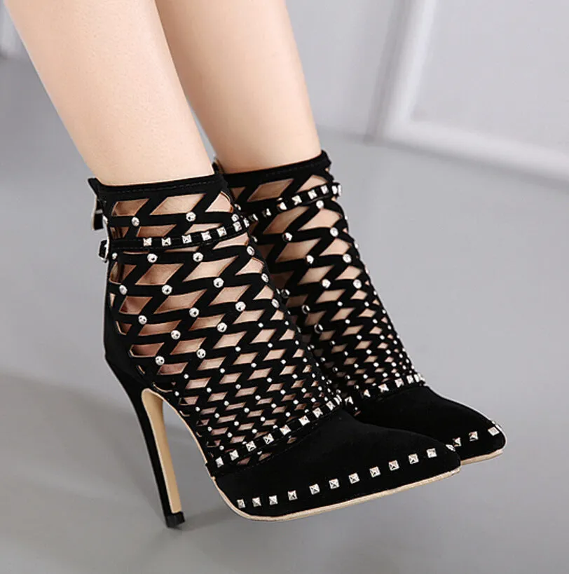 Cut Out Stiletto Heel Pointed Toe Zipper Sandals