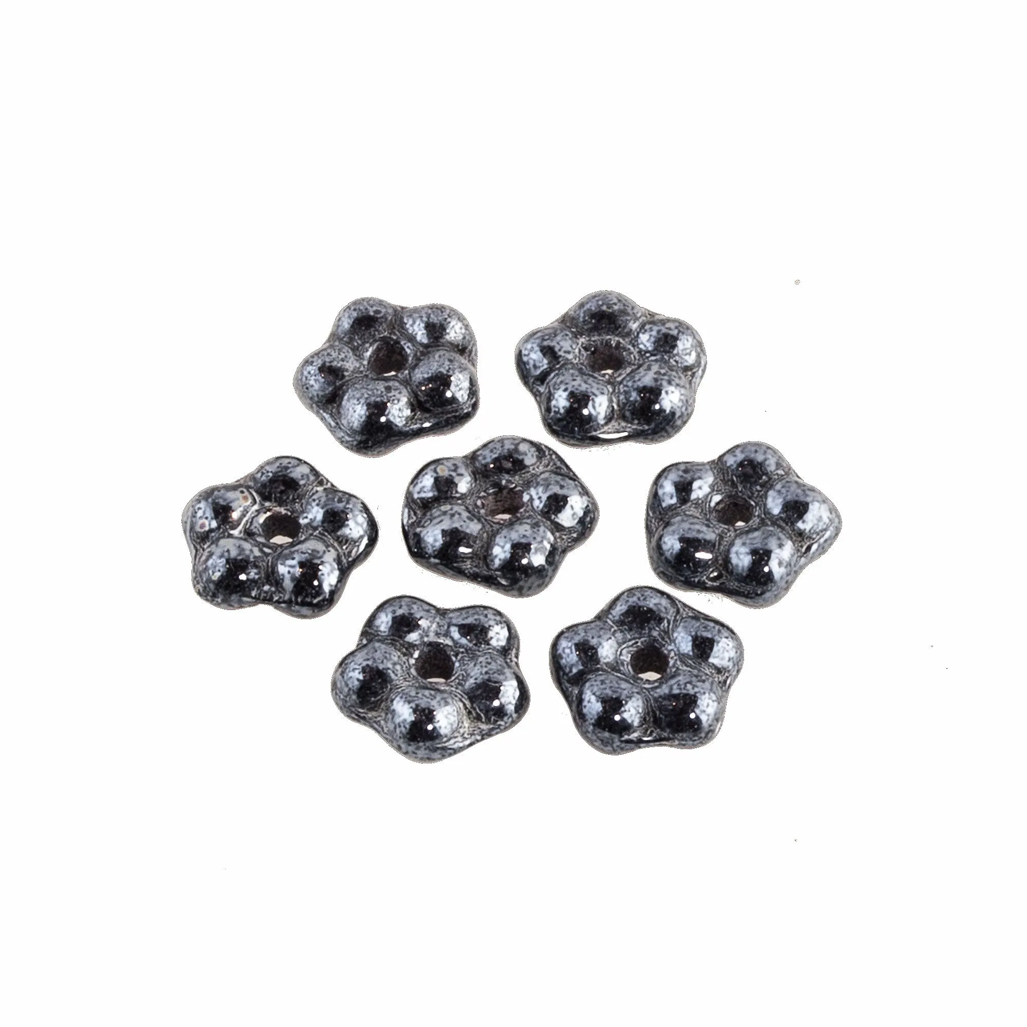 Czech Daisy Lochrosen in jet hematite glass. 5mm. Pkg of 15. b11-bw-0758-1