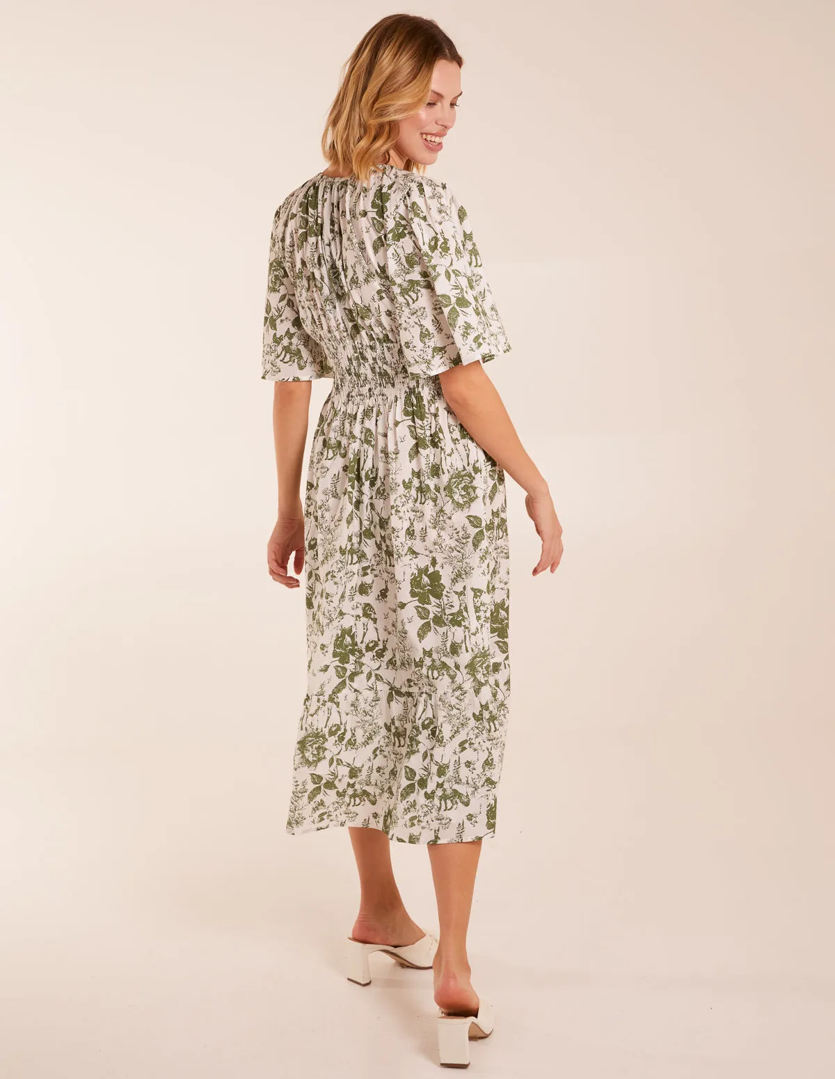 Floral V Neck Elastic Waist Dress