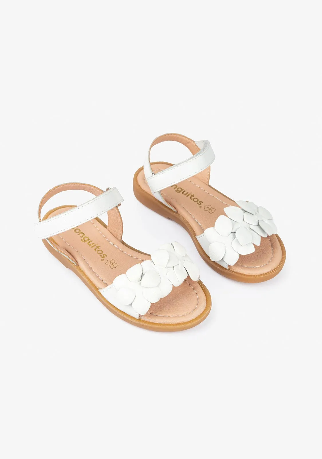 Girl's Flowers White Leather Sandals