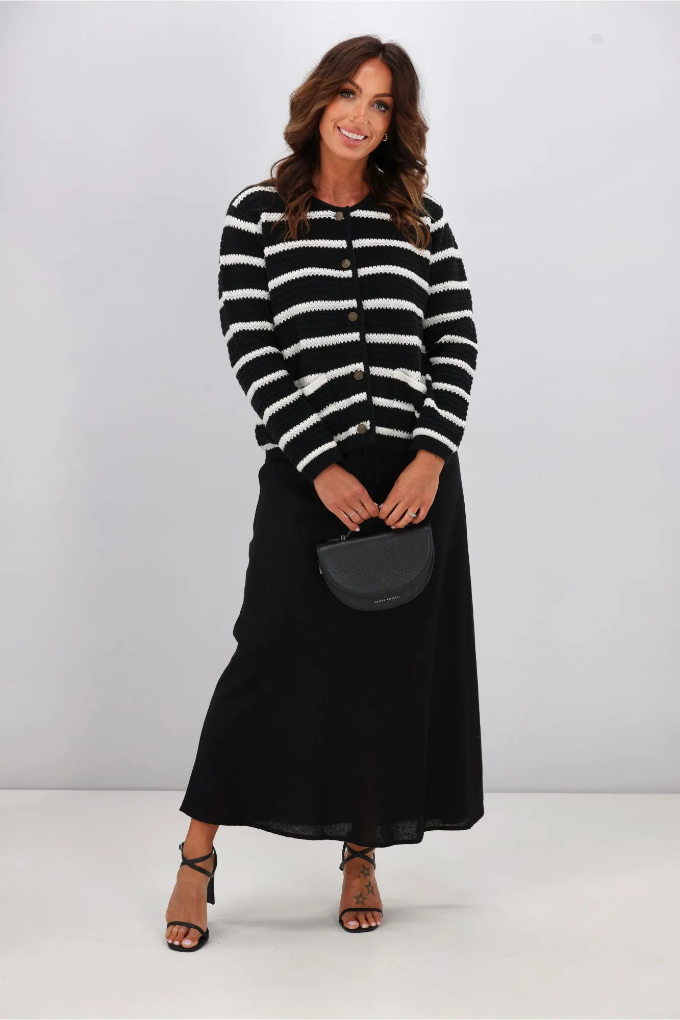 Gloss by Shine On Celestino Crochet Striped Cardigan Black