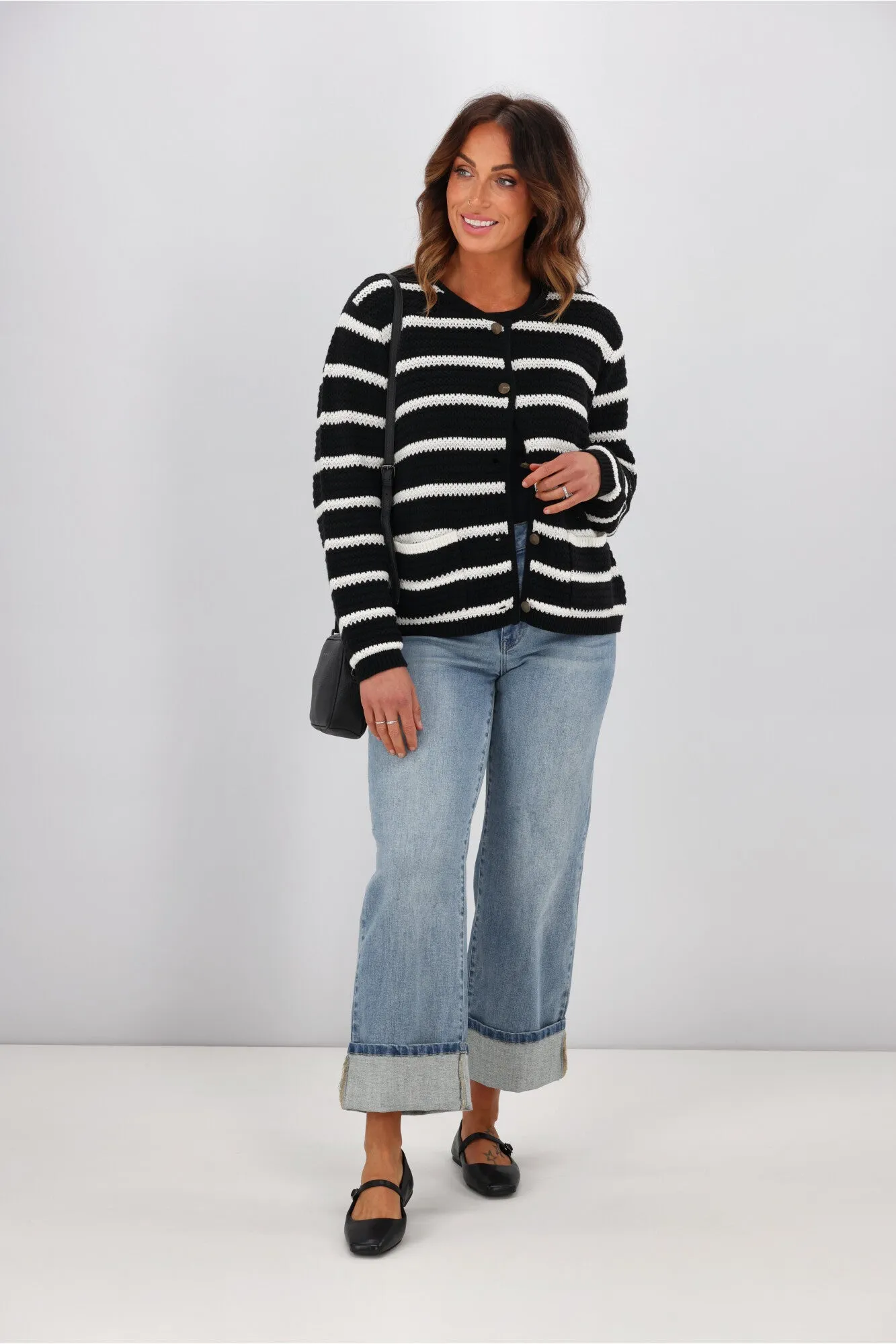 Gloss by Shine On Celestino Crochet Striped Cardigan Black