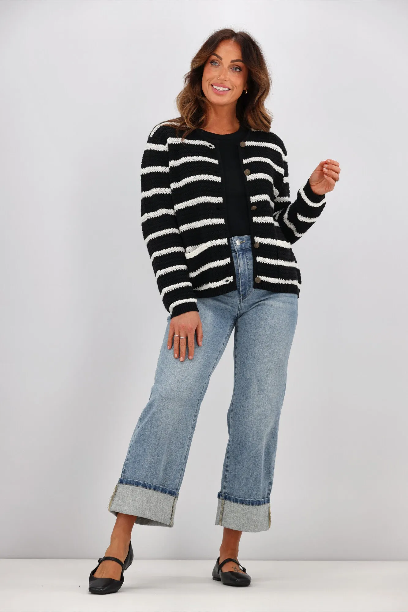 Gloss by Shine On Celestino Crochet Striped Cardigan Black