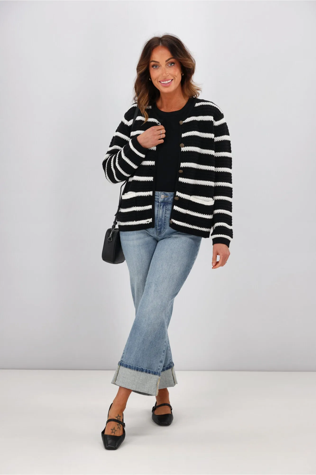 Gloss by Shine On Celestino Crochet Striped Cardigan Black