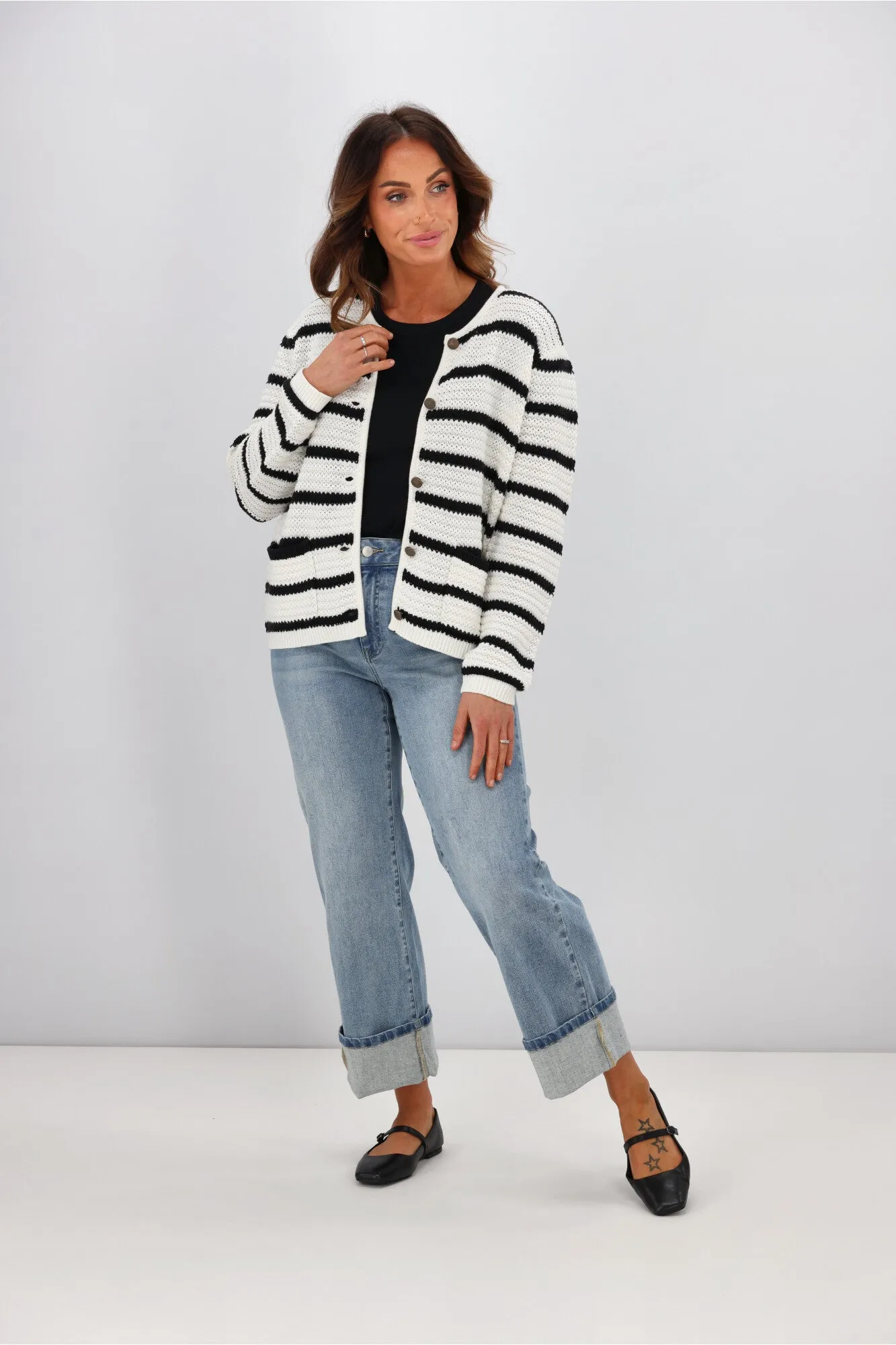 Gloss by Shine On Celestino Crochet Striped Cardigan Oat