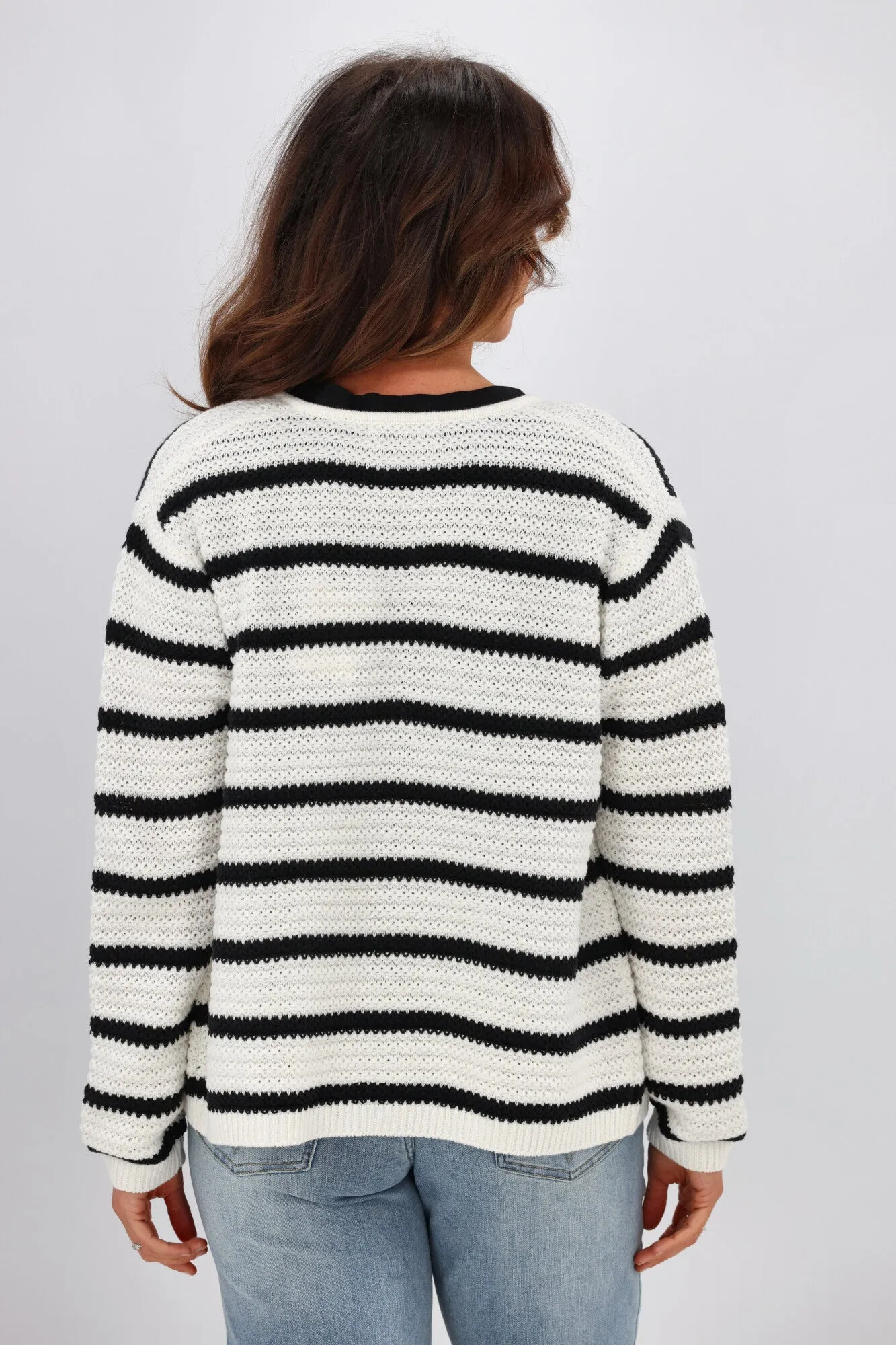 Gloss by Shine On Celestino Crochet Striped Cardigan Oat