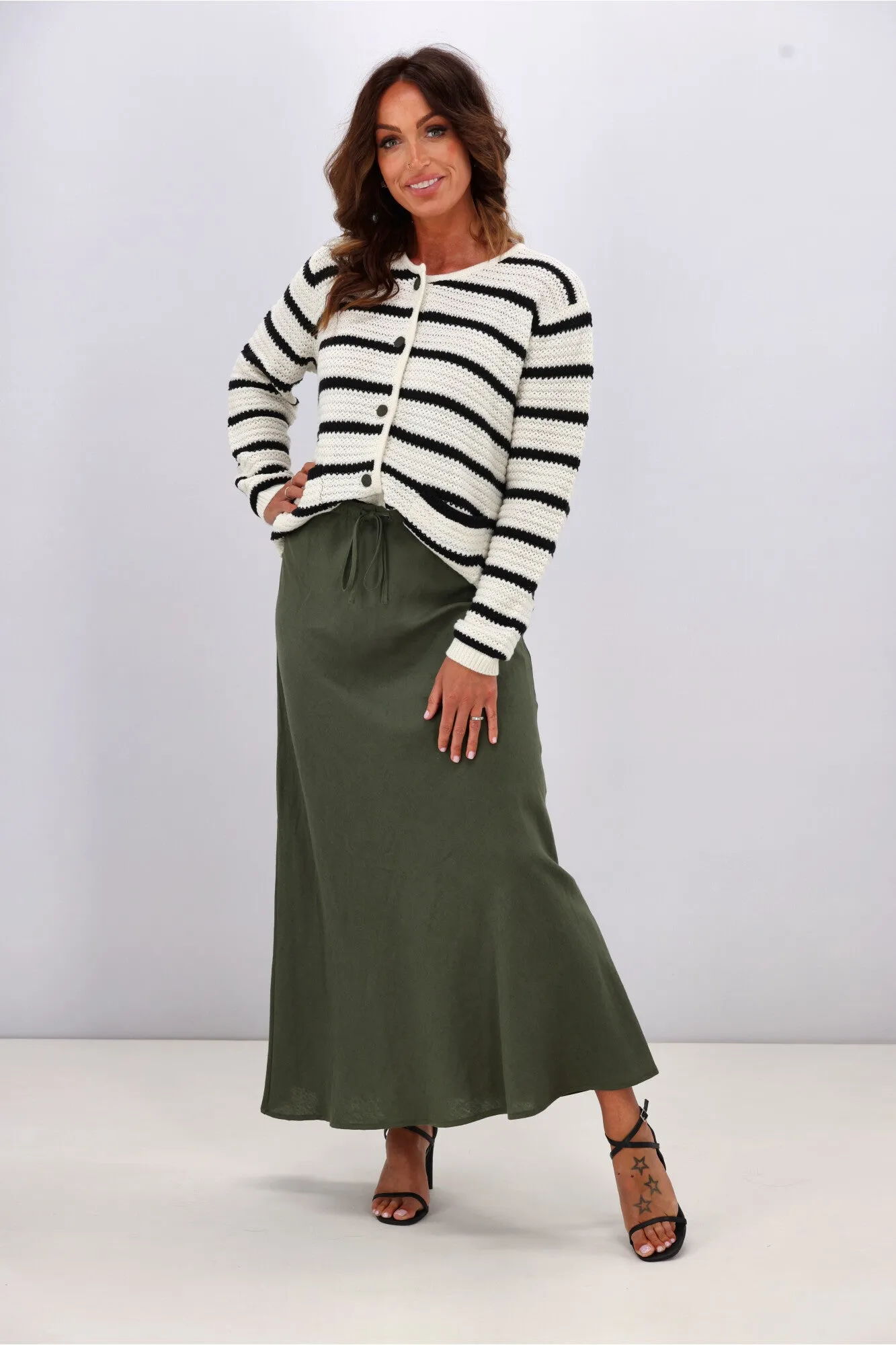 Gloss by Shine On Celestino Crochet Striped Cardigan Oat