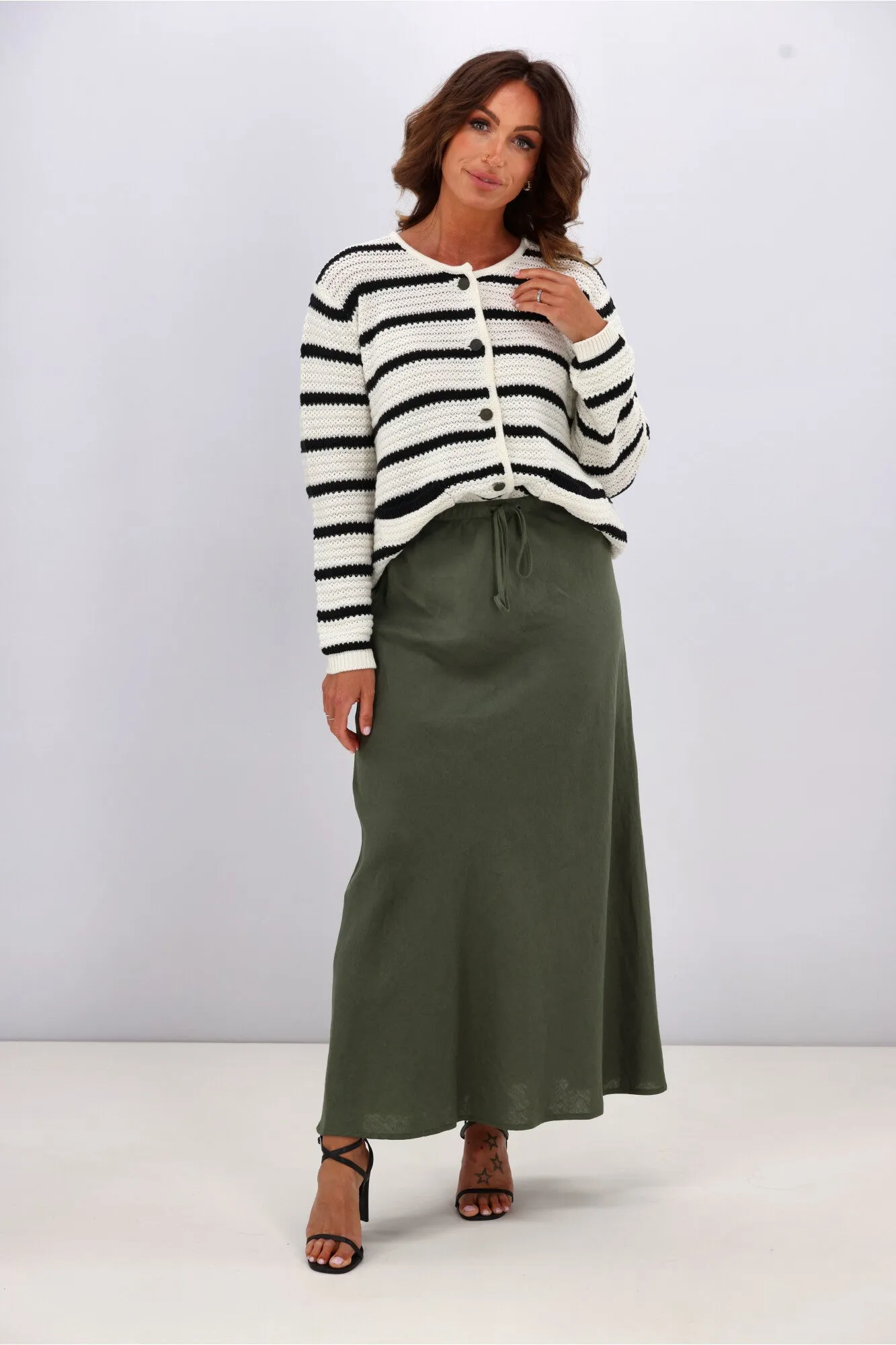 Gloss by Shine On Celestino Crochet Striped Cardigan Oat