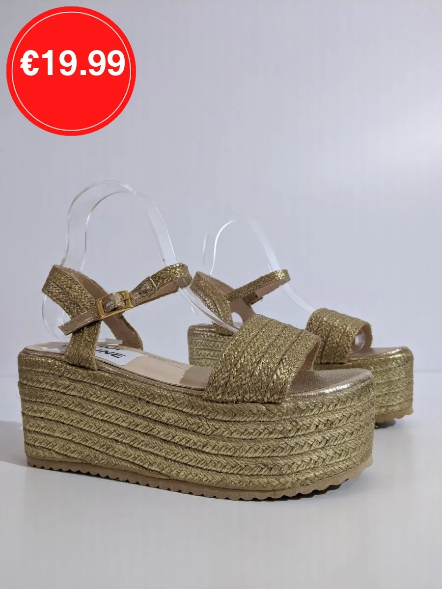 Gold Metallic Chunky Platform Espadrille Sandals