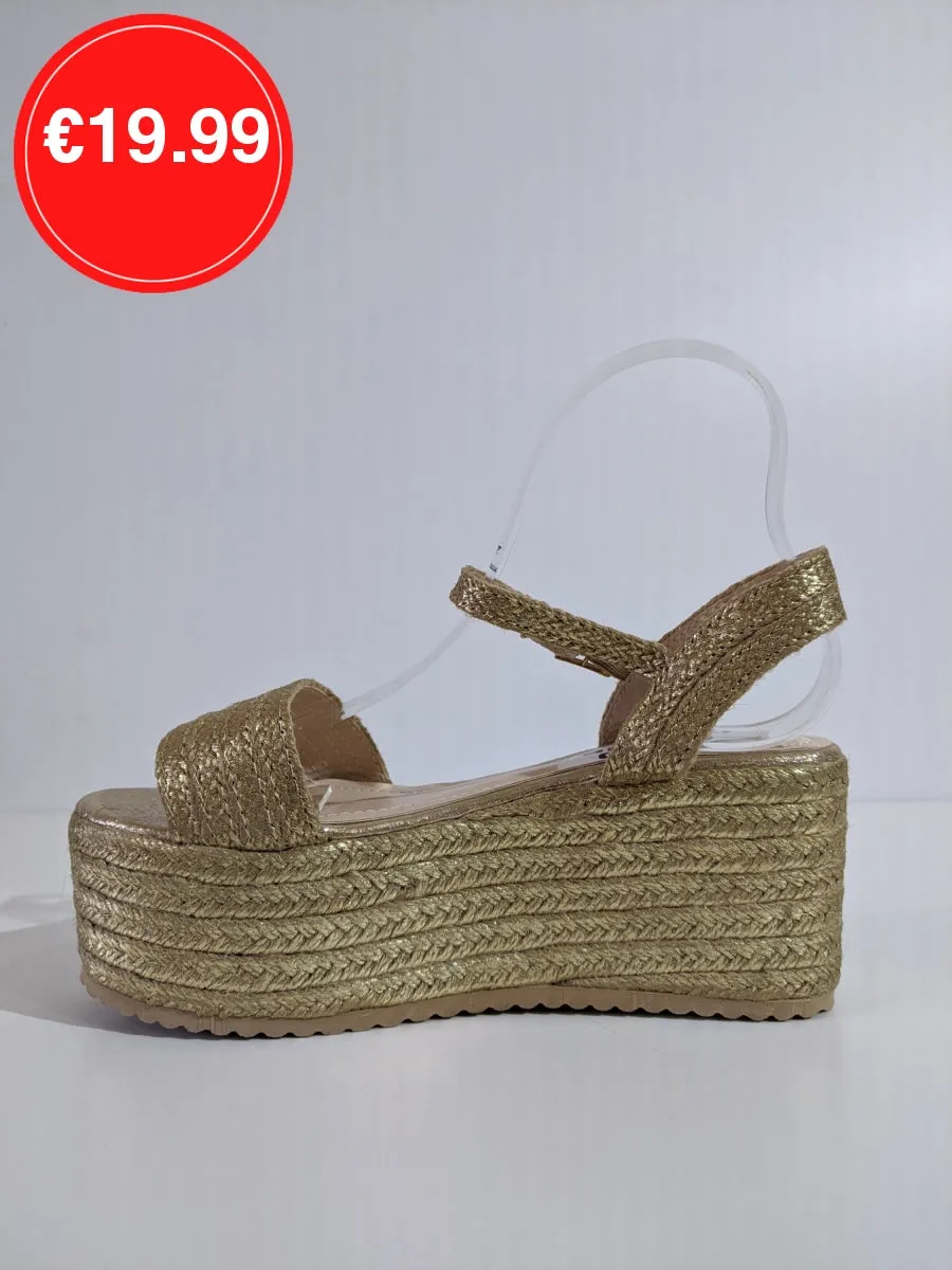 Gold Metallic Chunky Platform Espadrille Sandals
