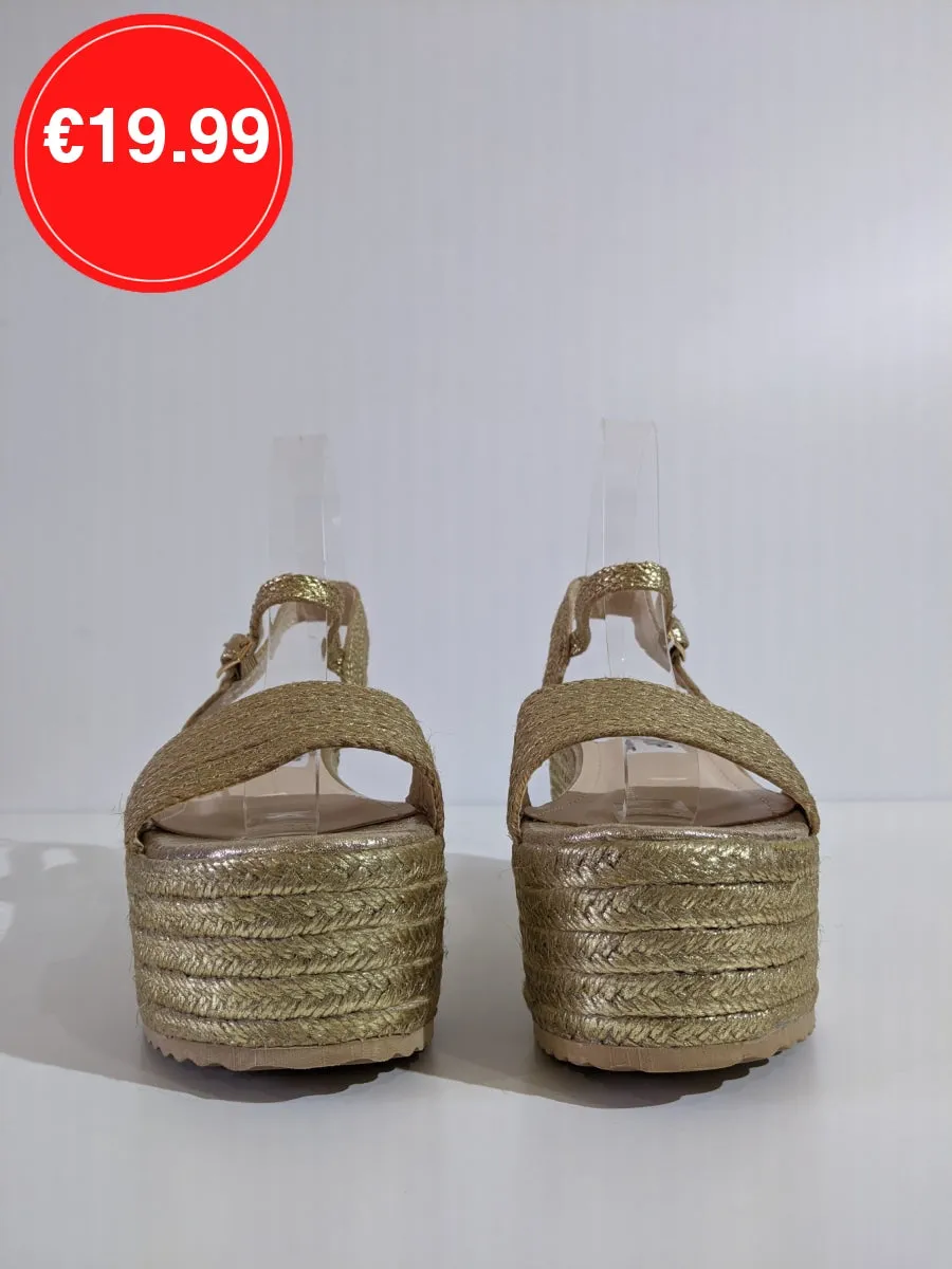 Gold Metallic Chunky Platform Espadrille Sandals