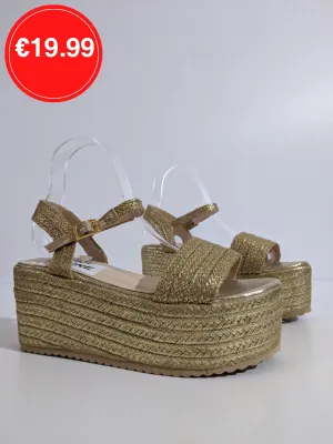Gold Metallic Chunky Platform Espadrille Sandals
