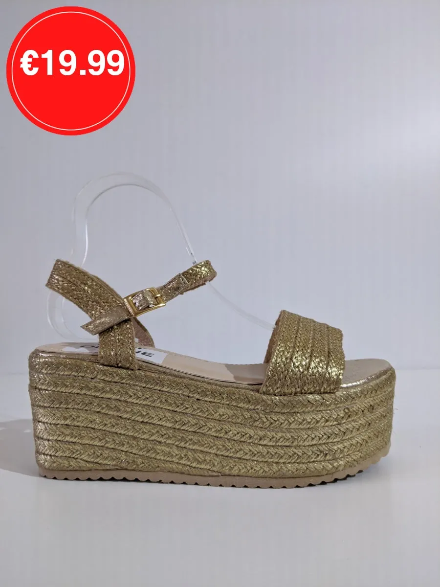 Gold Metallic Chunky Platform Espadrille Sandals