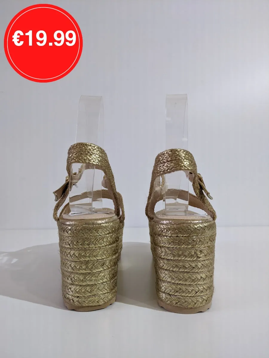 Gold Metallic Chunky Platform Espadrille Sandals