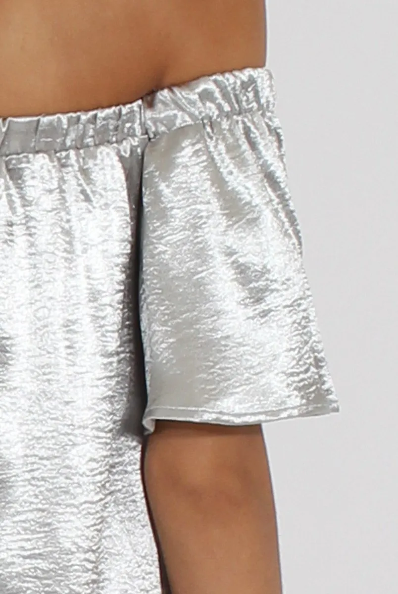 Grey Metallic Bardot Dress - Maria