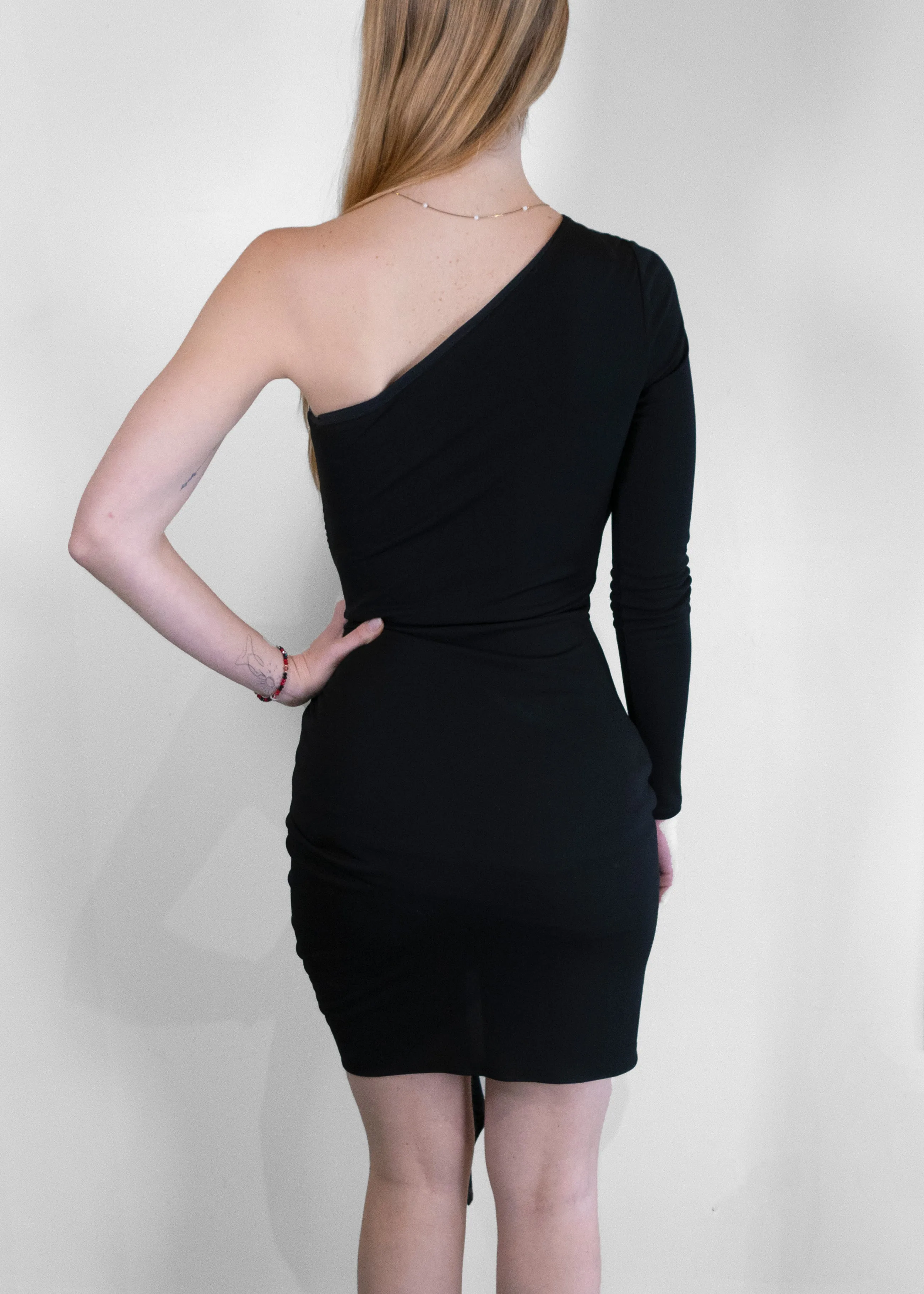 Halston One-shoulder Ruched Black Jersey Dress