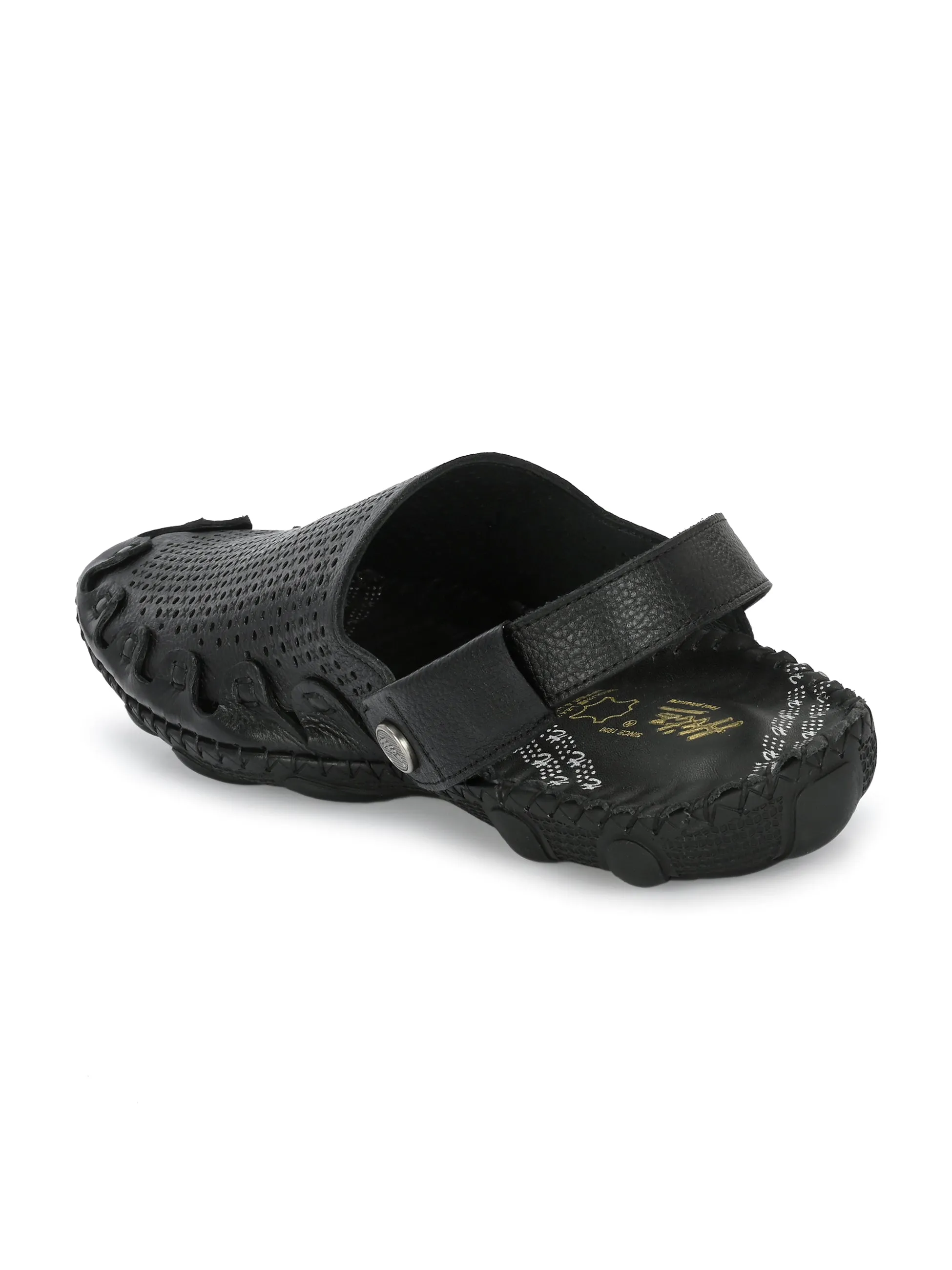 Hitz Men's Black Leather Comfortable Shoe Style Sandals with Back Strap