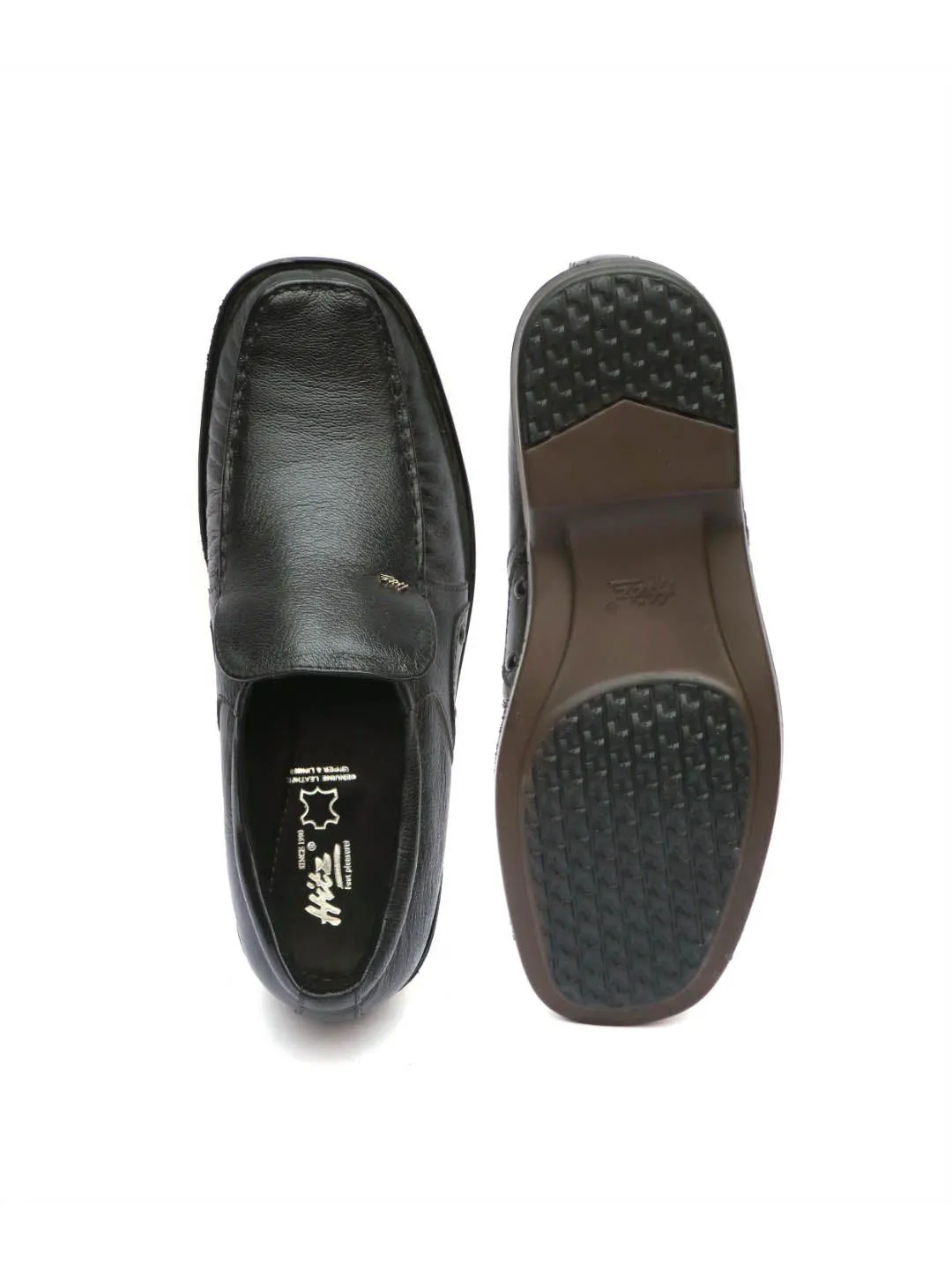 Hitz Men's Black Leather Slp On Comfort Shoes