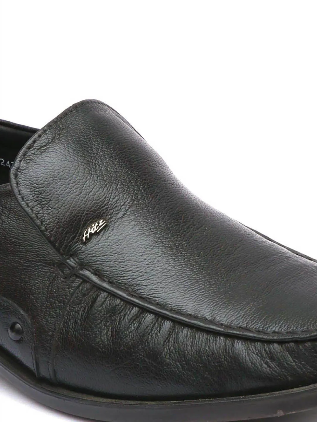 Hitz Men's Black Leather Slp On Comfort Shoes