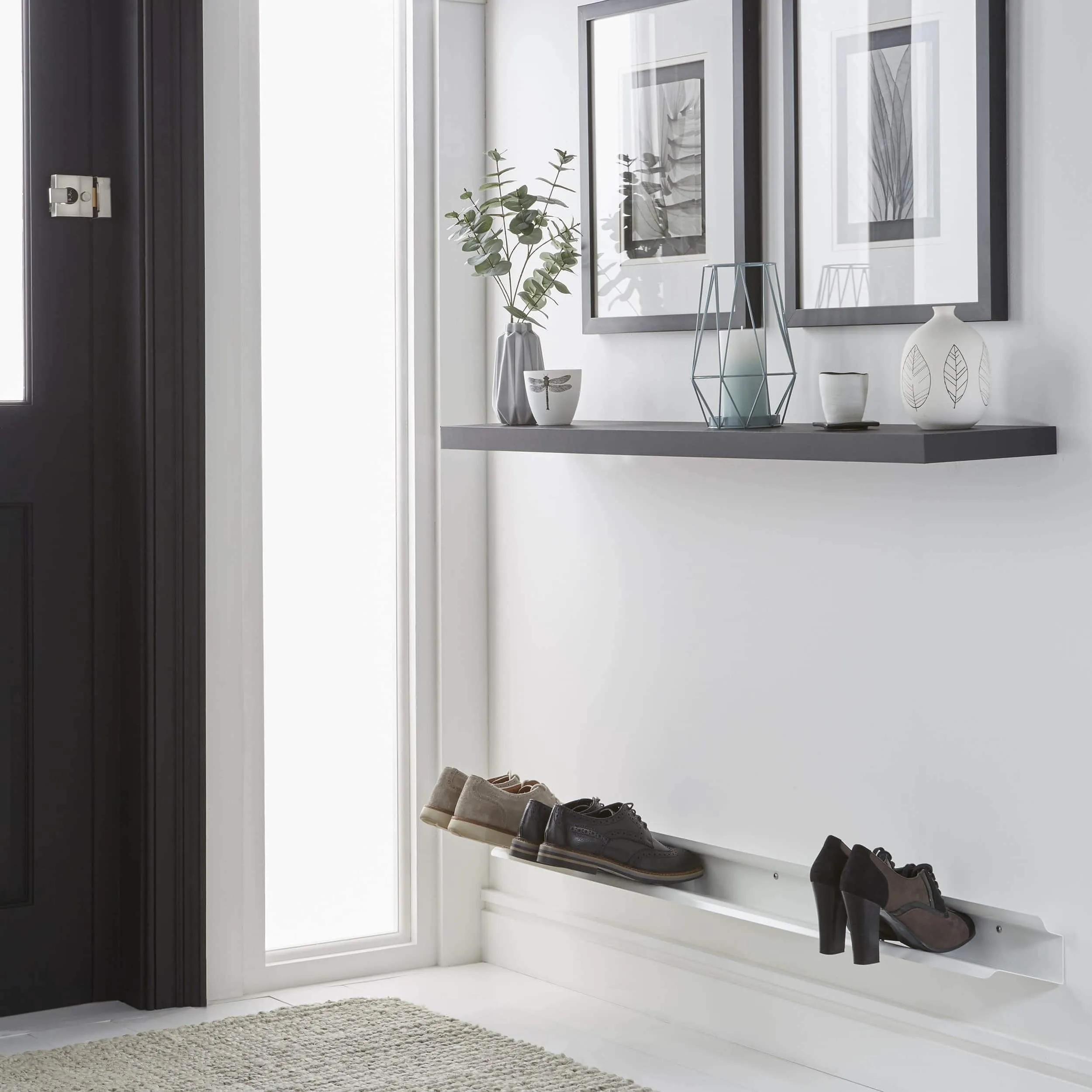 j-me Horizontal Shoe Rack - Wall Mounted Shoe Organizer Keeps Heels, Boots, Sneakers and Sandals Off The Floor. A Great Shoe Storage Solution for Your Entryway Or Closet. (White - 48 inches)
