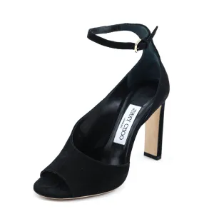 Jimmy Choo Black Suede Theresa Half-d'Orsay Ankle Strap Sandals Size US 7 | EU 37