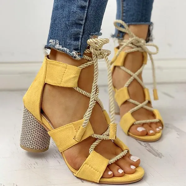 Kimemoda Colourblock Lace-up Sandals Chunky Block Heel Open Toe Sandals