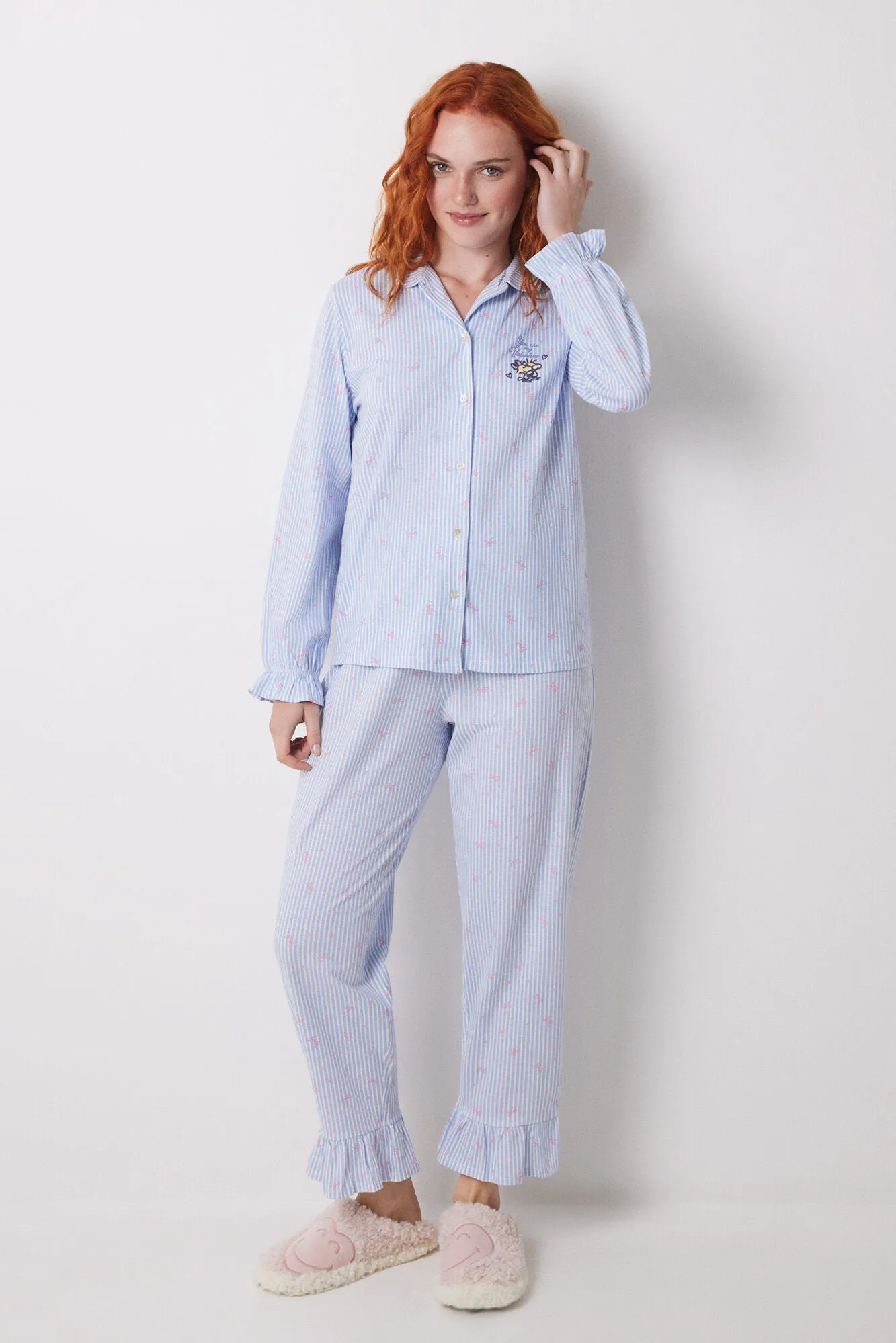 Long shirt pajamas 100% cotton blue striped