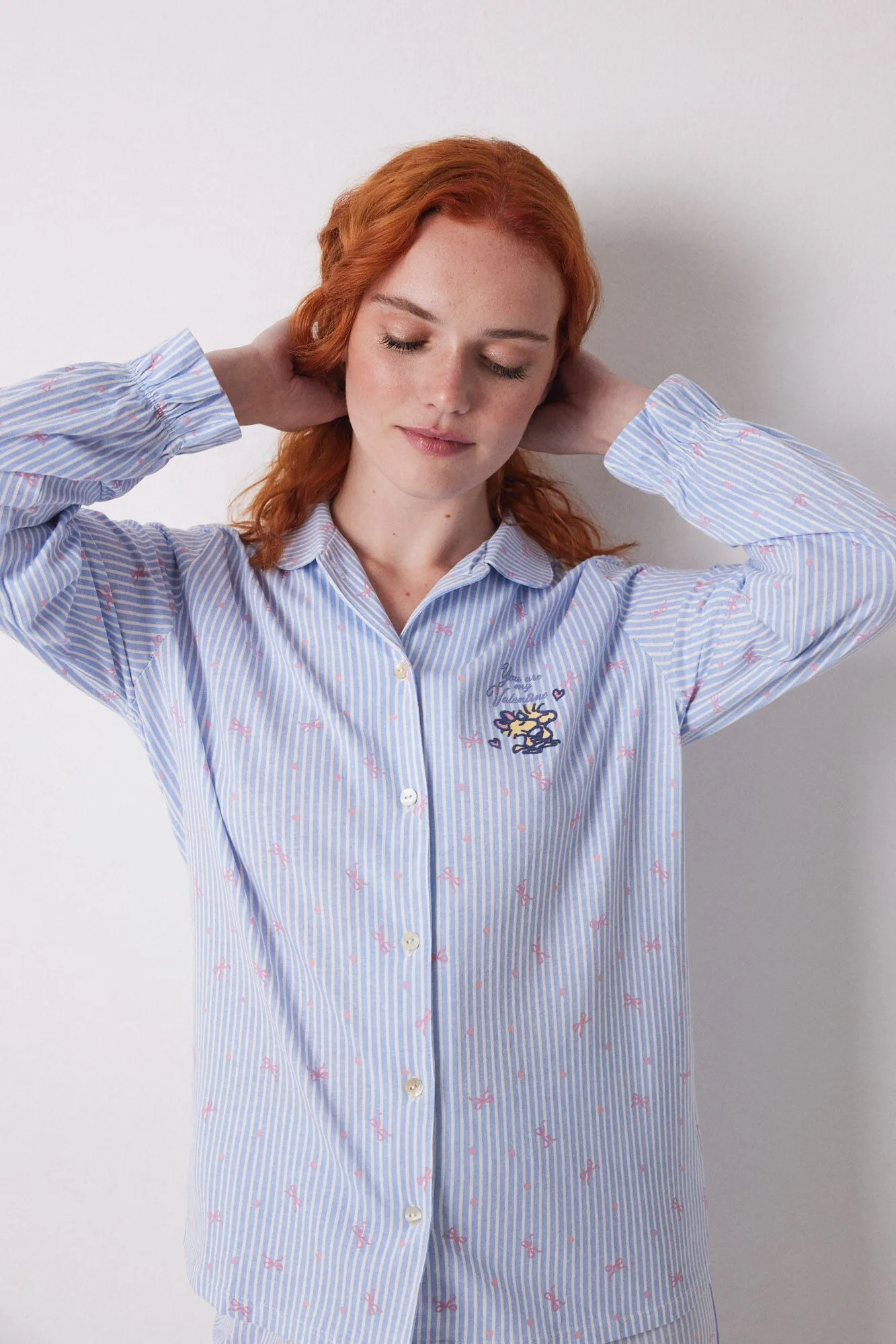 Long shirt pajamas 100% cotton blue striped