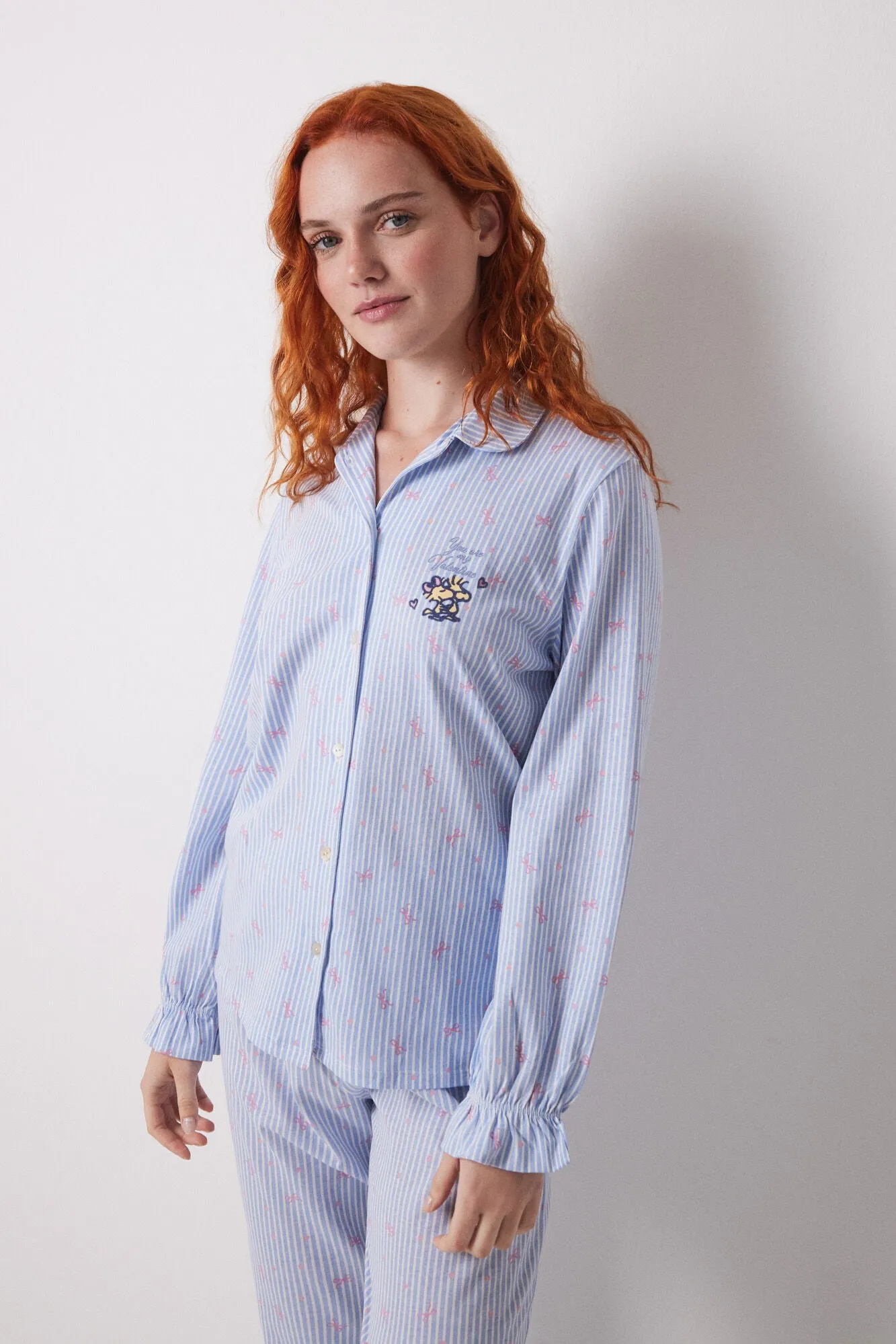 Long shirt pajamas 100% cotton blue striped