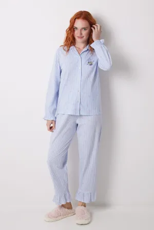 Long shirt pajamas 100% cotton blue striped