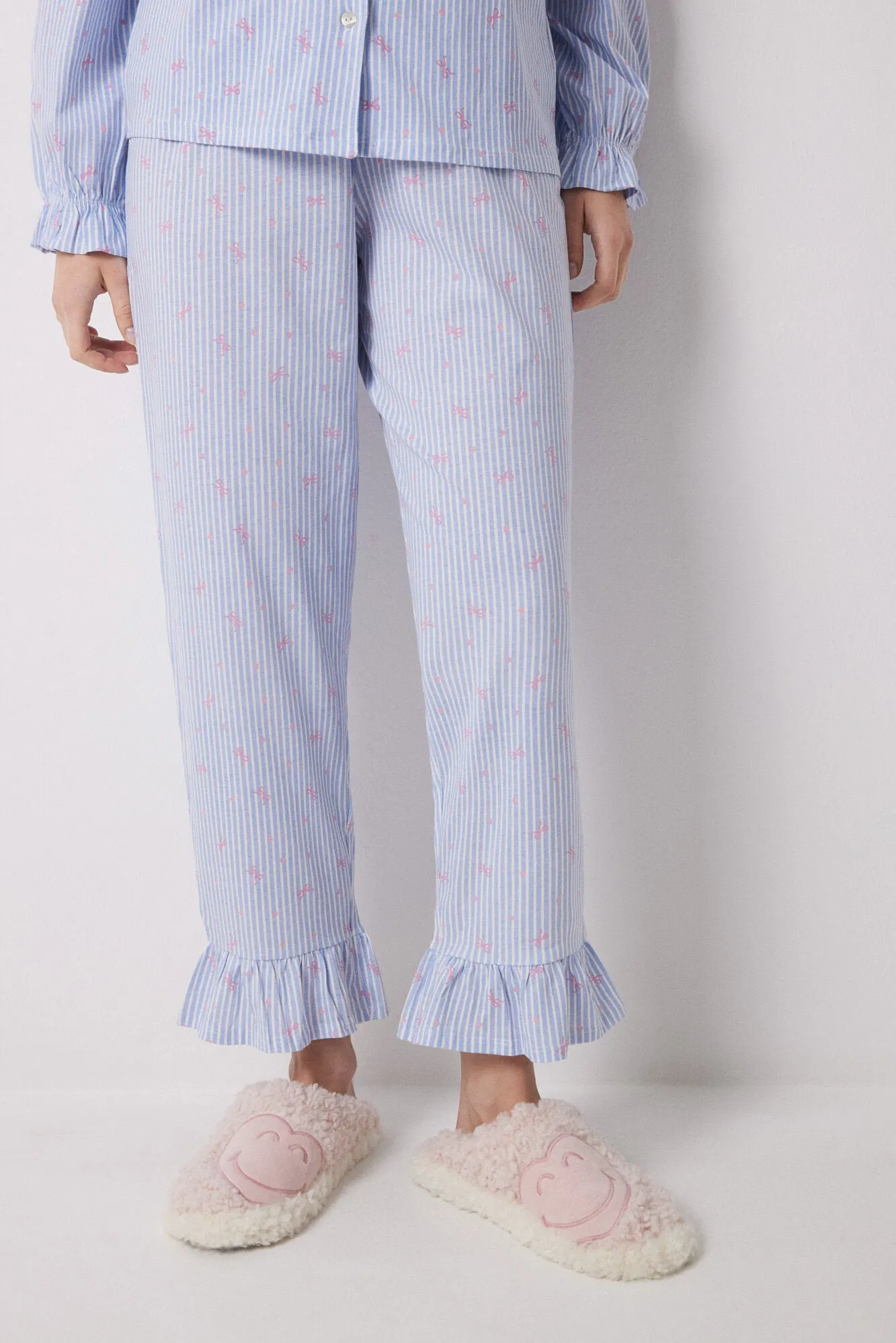 Long shirt pajamas 100% cotton blue striped