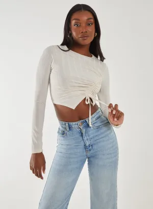 Long Sleeve Ruched Asymmetric Top