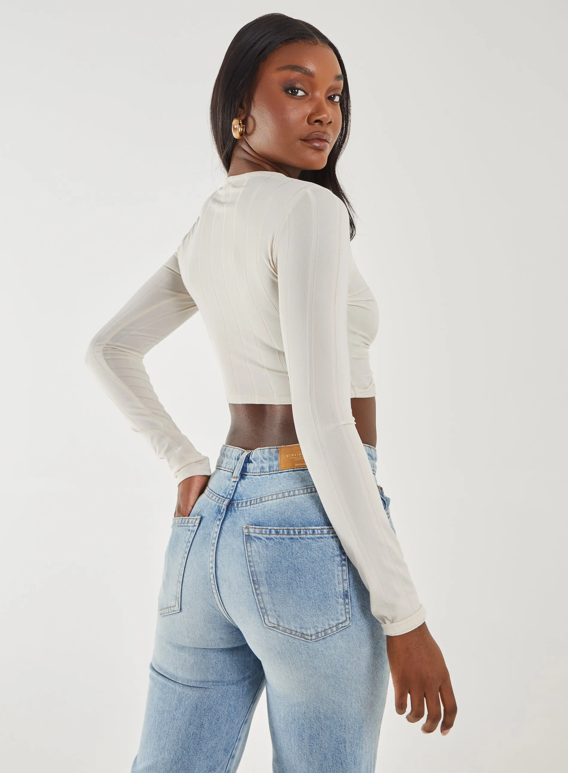 Long Sleeve Ruched Asymmetric Top