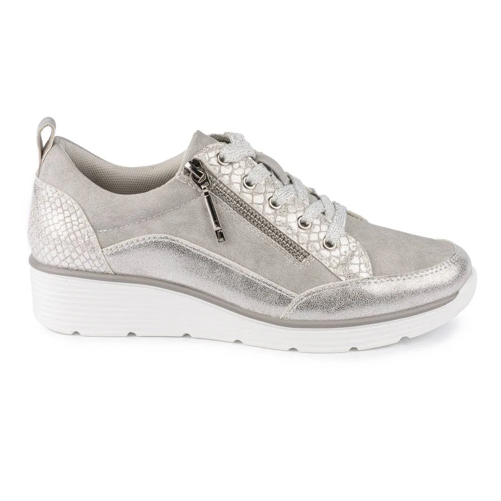 Lunar Kiley Silver Lace Up Wedge Trainer With Shimmer Trim Laces